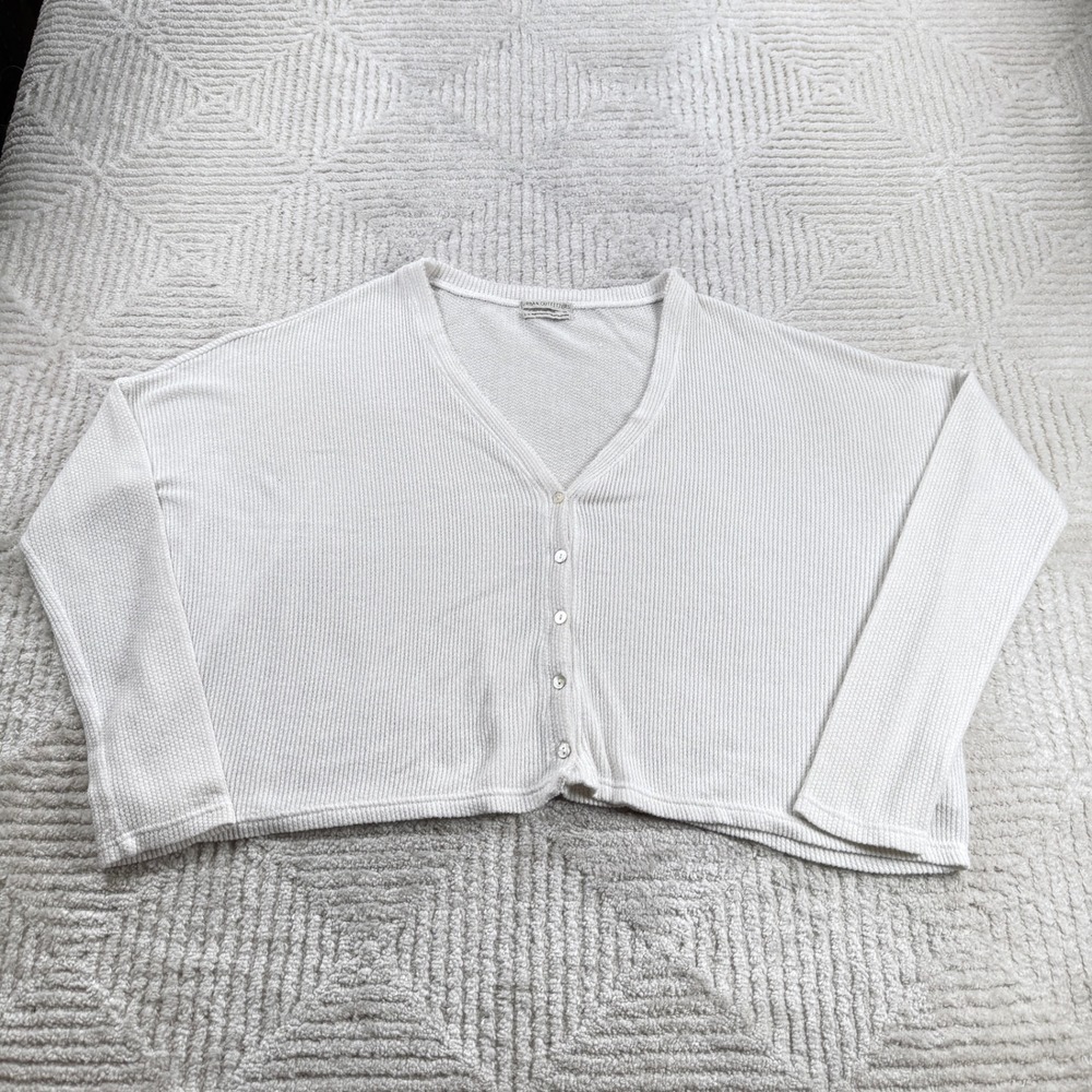 Urban Outfitters Cardigan Womens Large Off-White Waffle Knit Thermal Minimalist